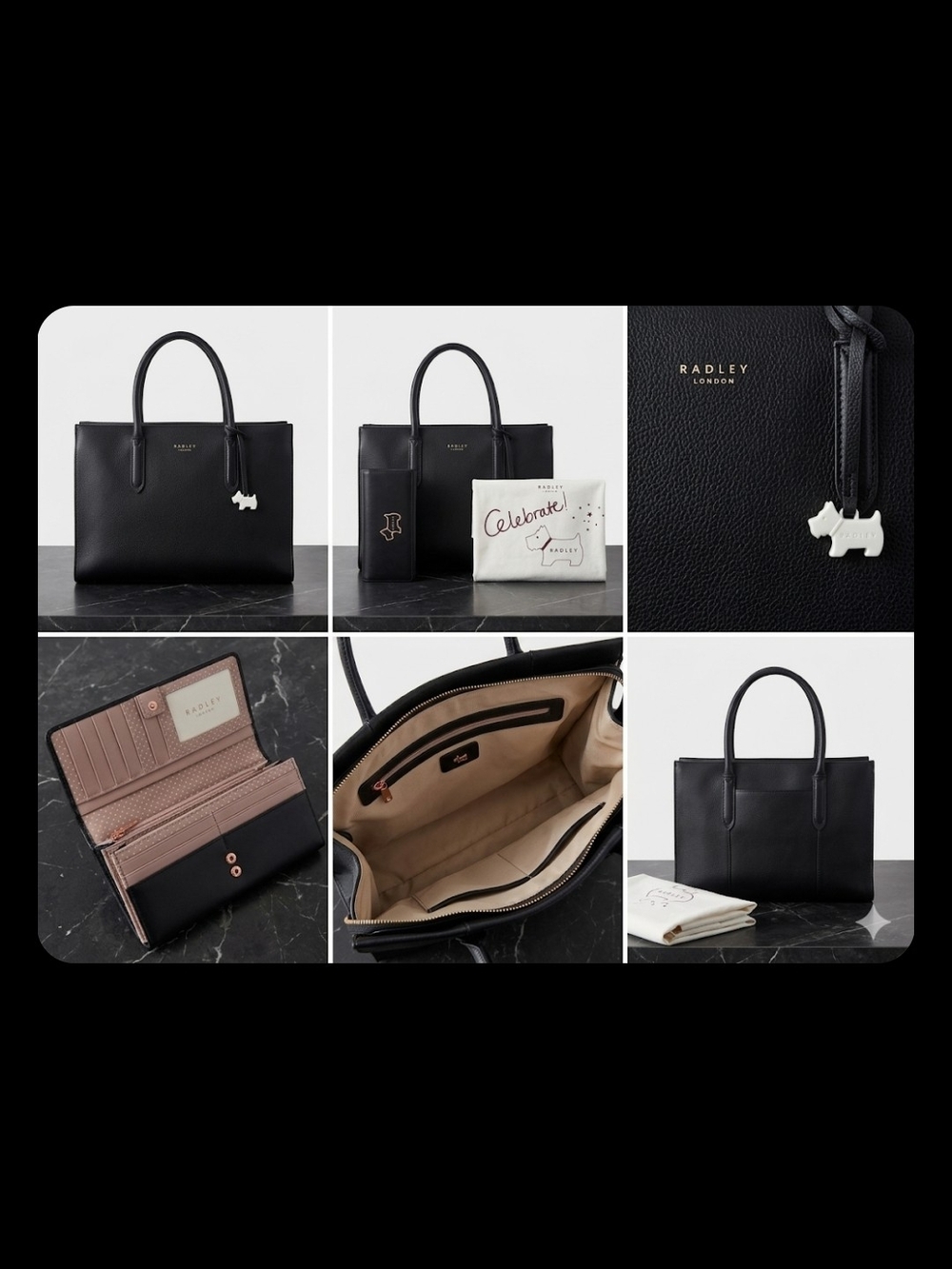 Radley London Black Pebble Leather Satchel Bag & Matching Wallet Set